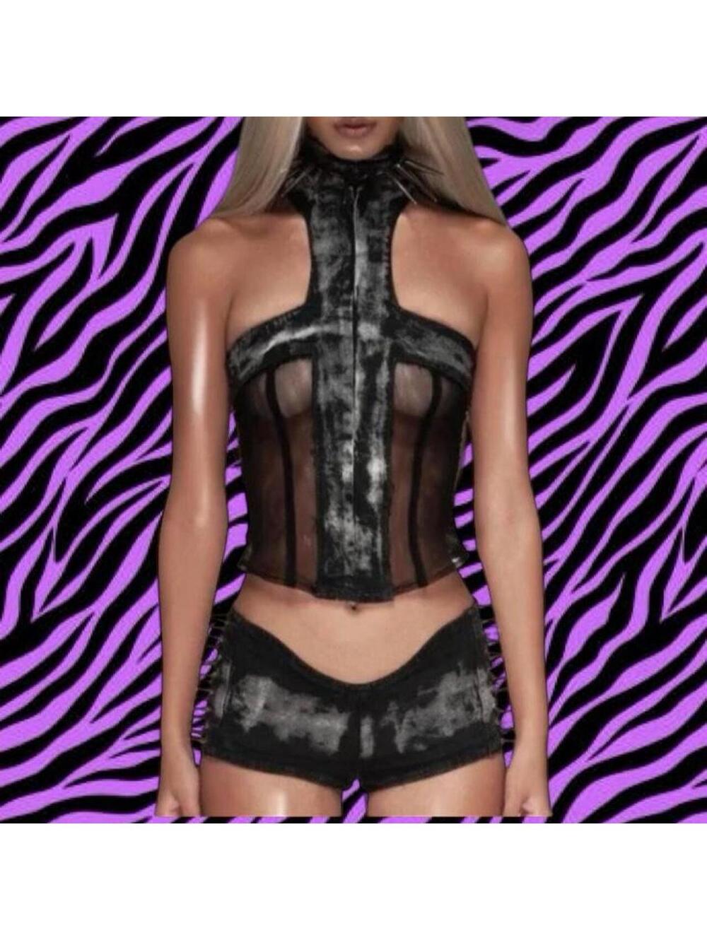 GORGEOUS and super HTF Cozy Worldwide Spiked Chaos Denim Top!